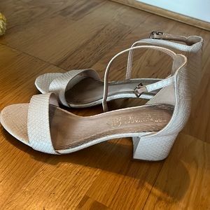 white snake skin print heel sandals